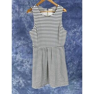 J.Crew Black White Striped Dress Women's  Sun Dress Sz L Large Nautical Preppy